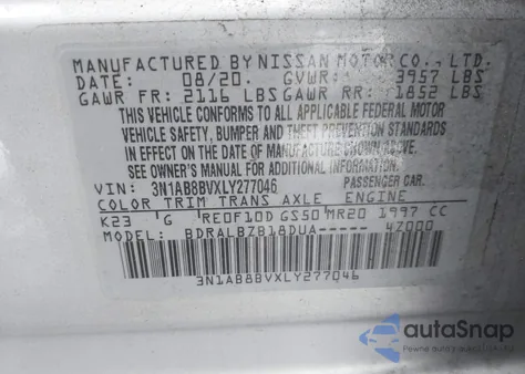 2020 Nissan Sentra S Xtronic Cvt from USA, damaged, VIN 3N1AB8BVXLY277046